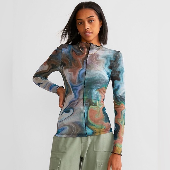 GILDED INTENT‎ | Sheer Marble Mesh Top | Size Medium - Picture 2 of 16